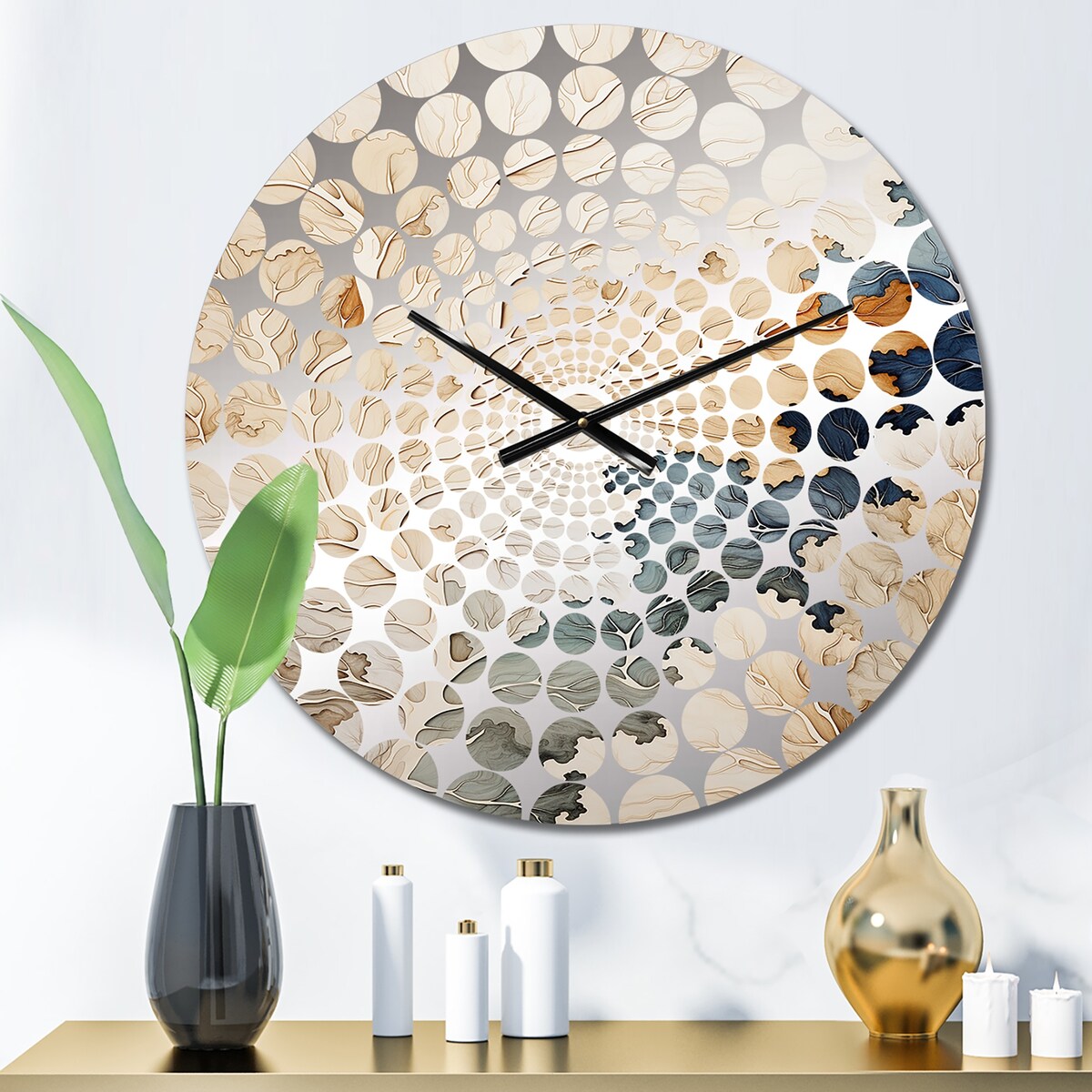 Designart "Blue And Beige Tree Amercian Basswood" Grey Tree Amercian Basswood Oversized Wall Clocks For Entryway