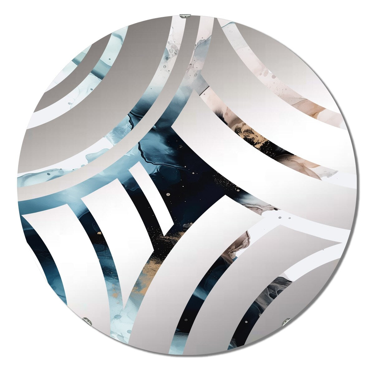 Designart "Blue And Black Fluid Stone I" - Modern Abstract Marble Centre Wave Decorative Mirror