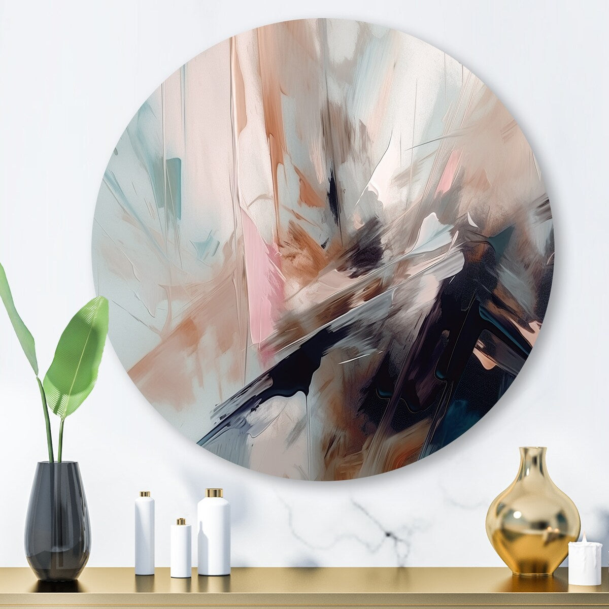 Designart "Blue And Cream Essence Of Modernity" Abstract Metal Round Wall Art