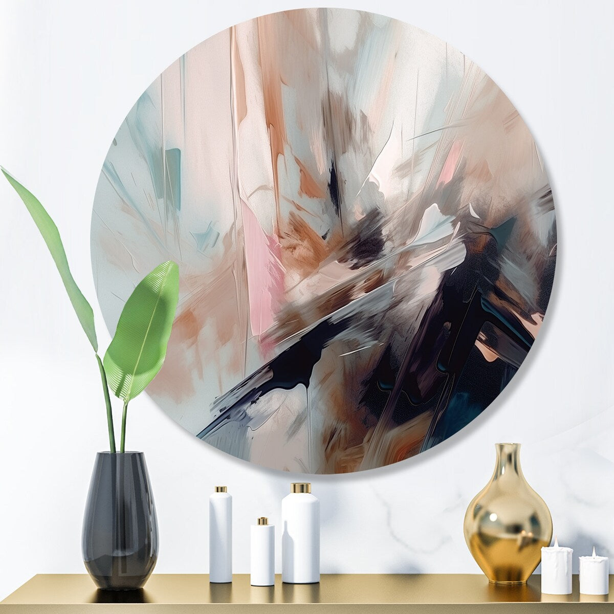 Designart "Blue And Cream Essence Of Modernity" Abstract Metal Round Wall Art