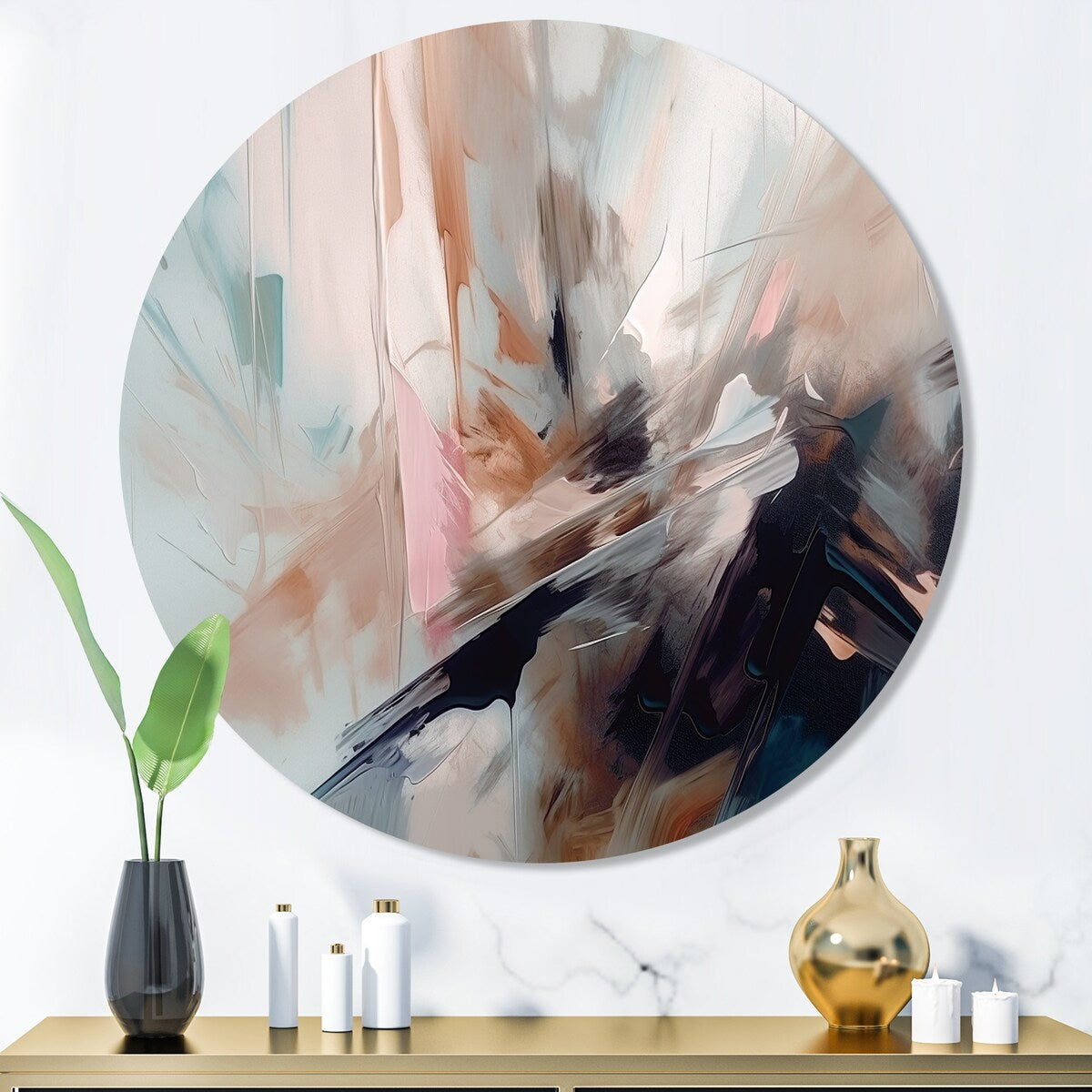 Designart "Blue And Cream Essence Of Modernity" Abstract Metal Round Wall Art