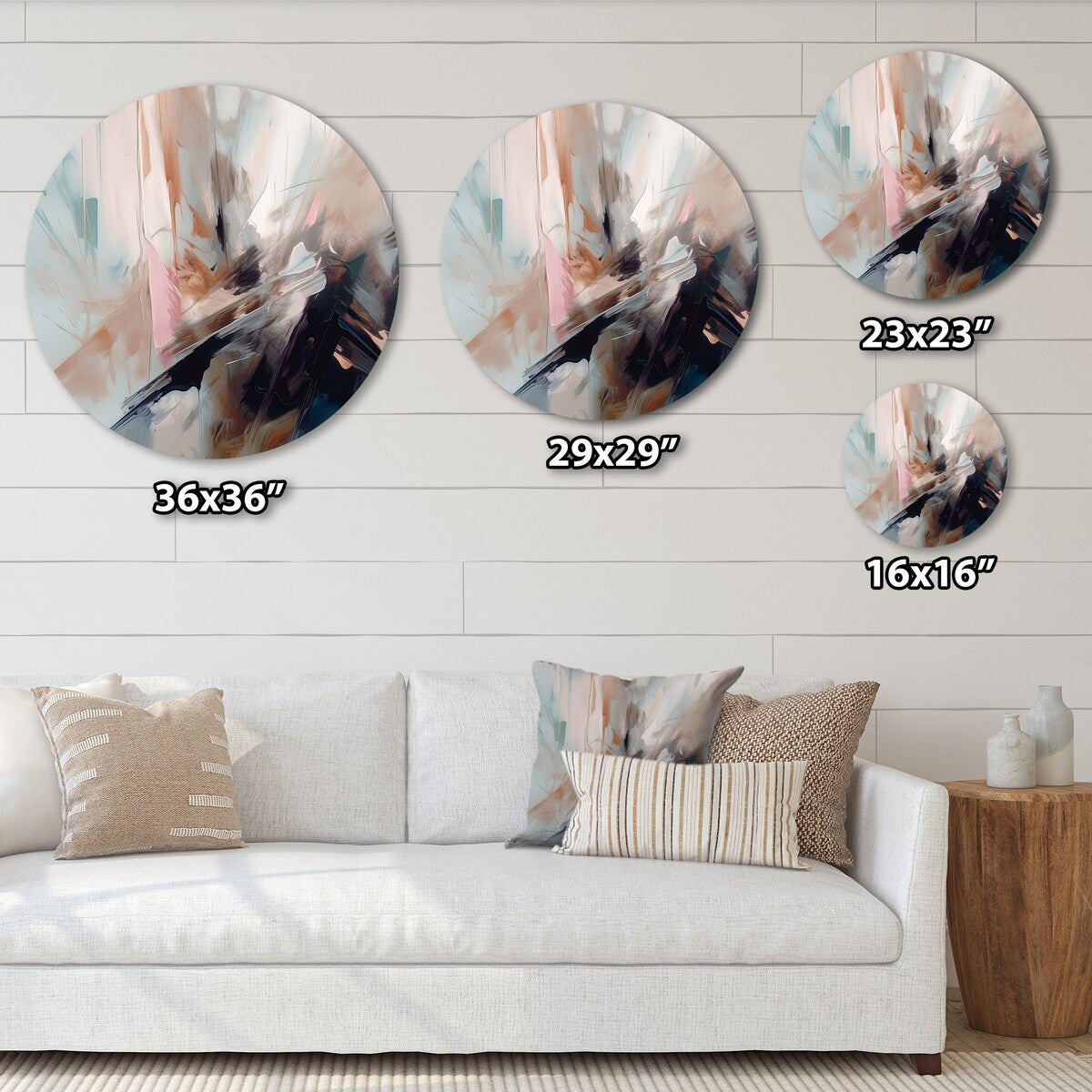 Designart "Blue And Cream Essence Of Modernity" Abstract Metal Round Wall Art