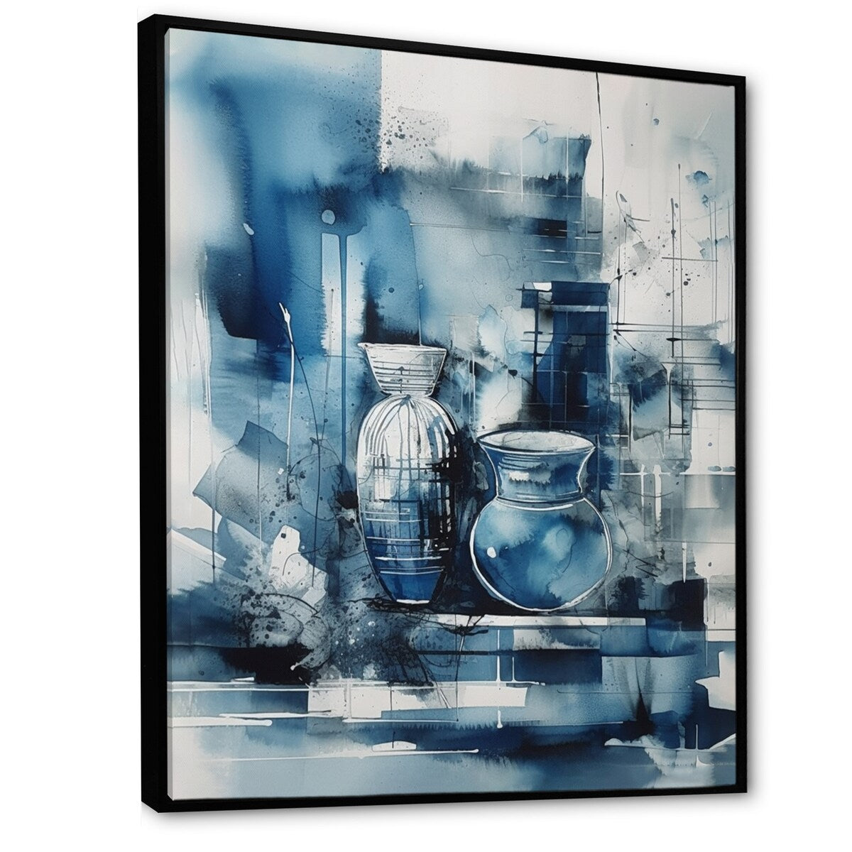 Designart "Blue And Cream Whimsical Clay Vase I" Boho Pottery Framed Canvas Art Print