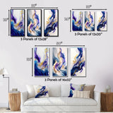 Designart "Blue And Gold Splash Paint II" Abstract Wall Art Set Of 3 - Modern Gallery Wall Set For Home Decor
