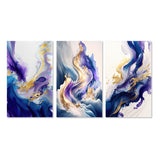 Designart "Blue And Gold Splash Paint II" Abstract Wall Art Set Of 3 - Modern Gallery Wall Set For Home Decor