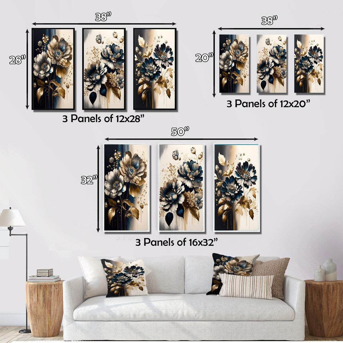 Designart "Blue And Gold Zinnia Flowers I" Floral & Botanical Blue - Gallery Wall Set Of 3 For Home Decor