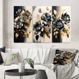 Designart "Blue And Gold Zinnia Flowers I" Floral & Botanical Blue - Gallery Wall Set Of 3 For Home Decor