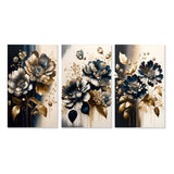 Designart "Blue And Gold Zinnia Flowers I" Floral & Botanical Blue - Gallery Wall Set Of 3 For Home Decor