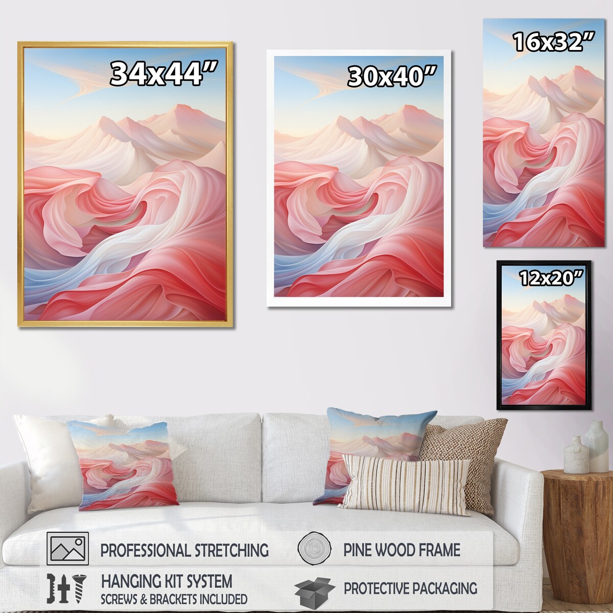 Designart "Blue And Light Pink Abstract Playfulness I" Abstract Shapes Framed Wall Art Prints