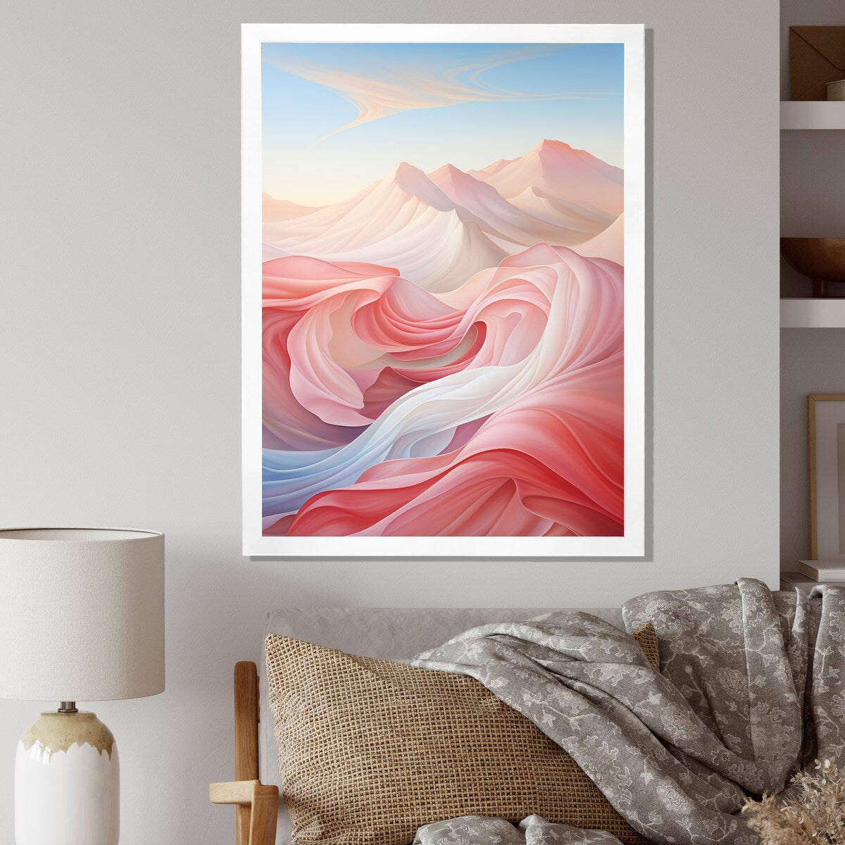 Designart "Blue And Light Pink Abstract Playfulness I" Abstract Shapes Framed Wall Art Prints
