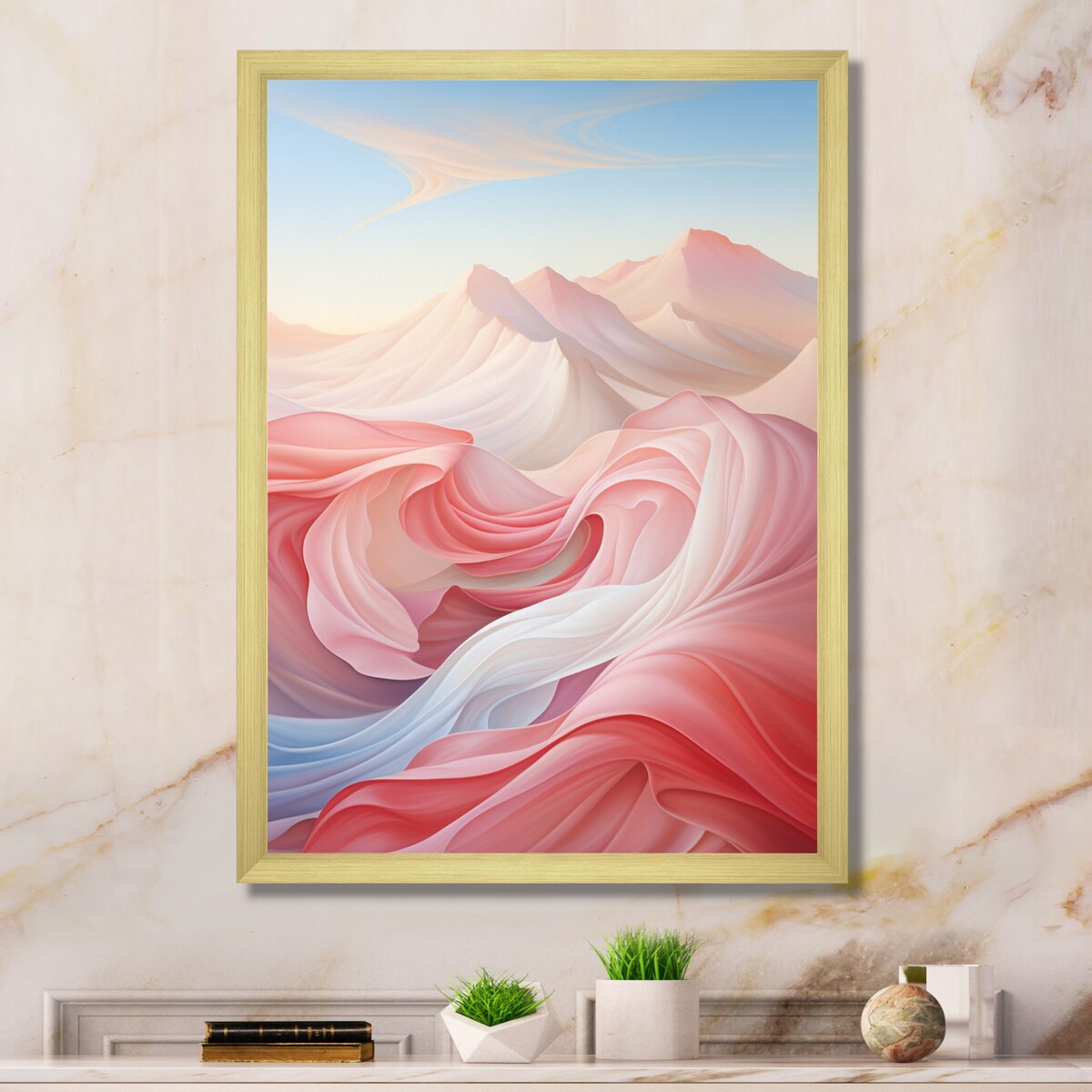 Designart "Blue And Light Pink Abstract Playfulness I" Abstract Shapes Framed Wall Art Prints