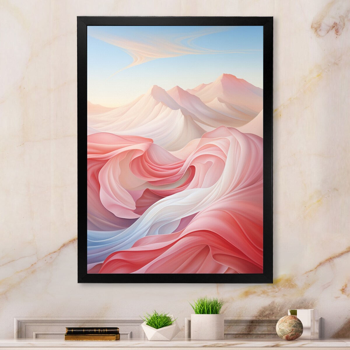 Designart "Blue And Light Pink Abstract Playfulness I" Abstract Shapes Framed Wall Art Prints