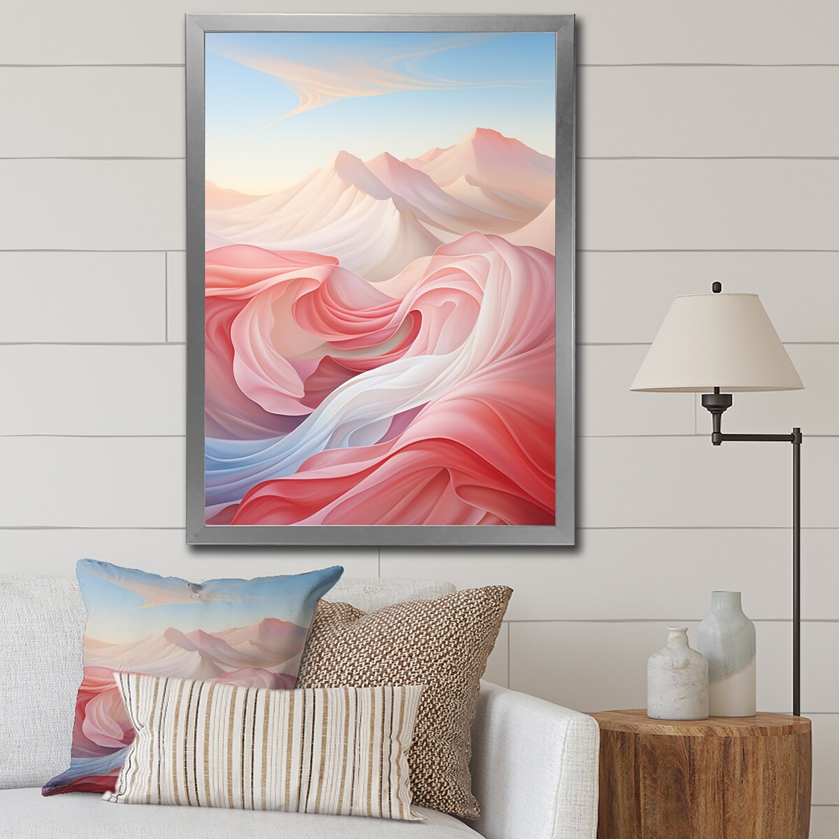 Designart "Blue And Light Pink Abstract Playfulness I" Abstract Shapes Framed Wall Art Prints