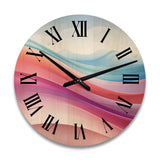 Designart "Blue And Light Pink Abstract Waves" Abstract Shapes Oversized Wood Wall Clock