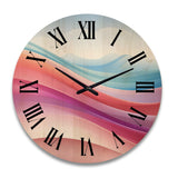 Designart "Blue And Light Pink Abstract Waves" Abstract Shapes Oversized Wood Wall Clock