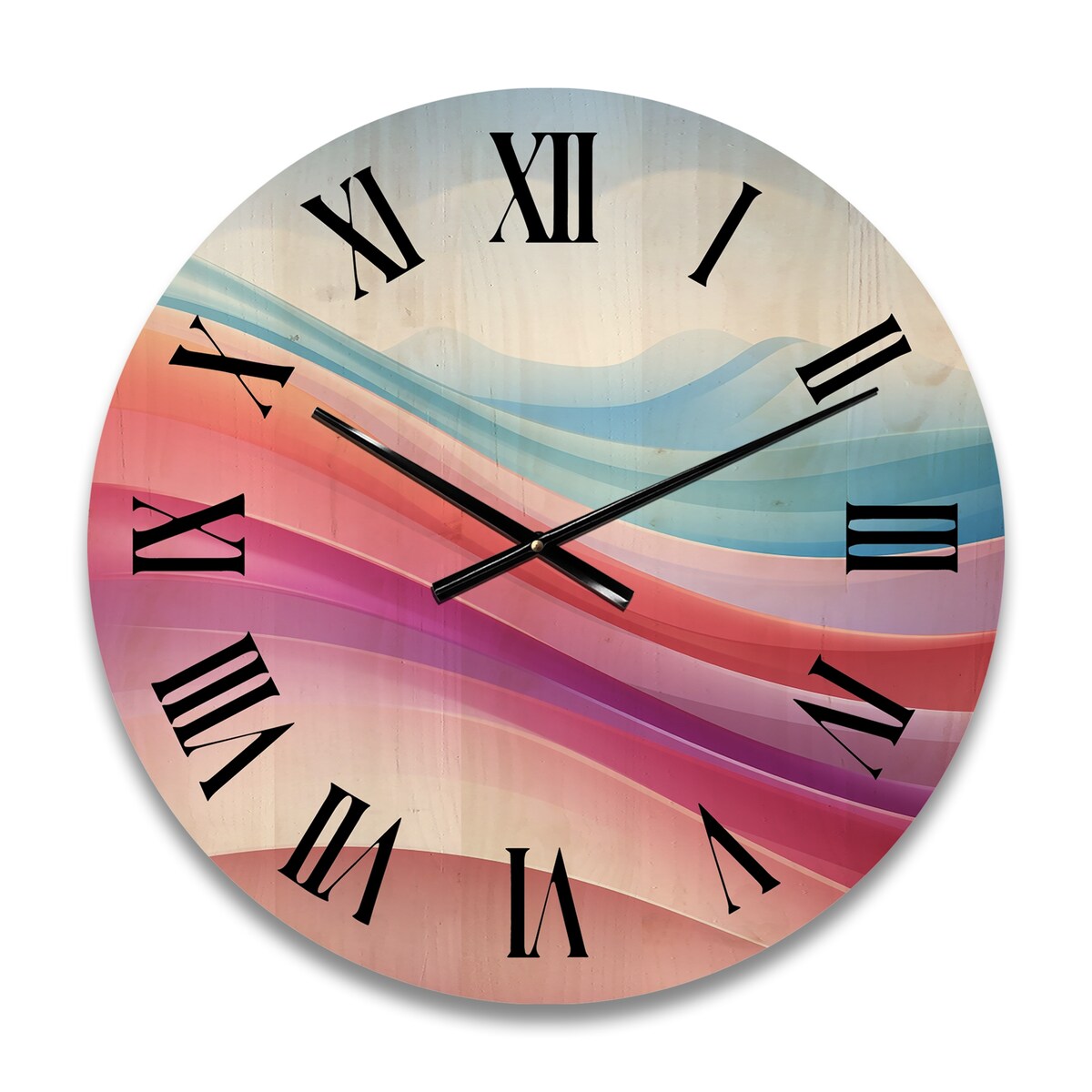 Designart "Blue And Light Pink Abstract Waves" Abstract Shapes Oversized Wood Wall Clock