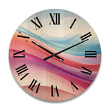 Designart "Blue And Light Pink Abstract Waves" Abstract Shapes Oversized Wood Wall Clock
