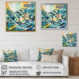 Designart "Blue And Orange Language Of Lines I" Modern Geometric Framed Canvas Print