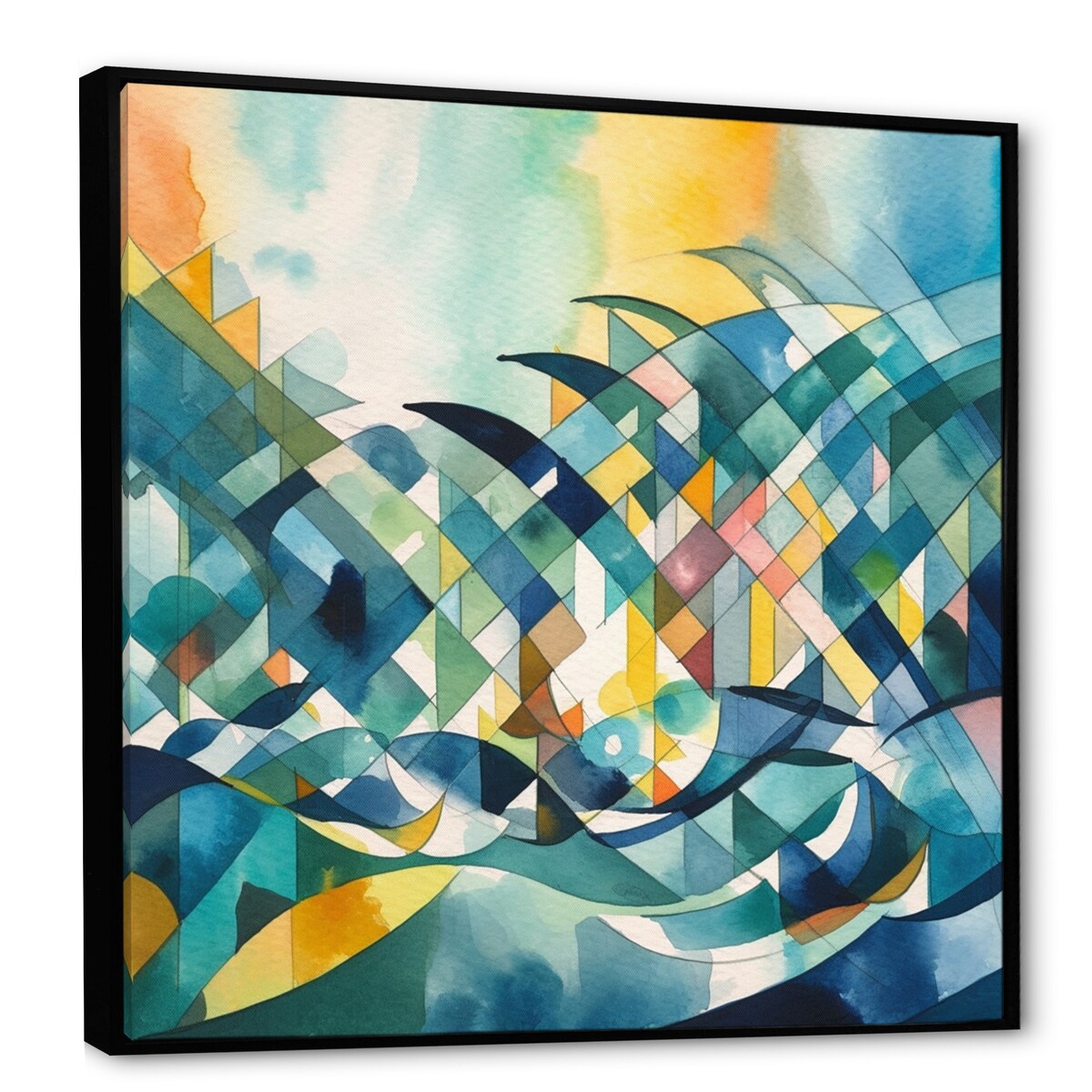 Designart "Blue And Orange Language Of Lines I" Modern Geometric Framed Canvas Print