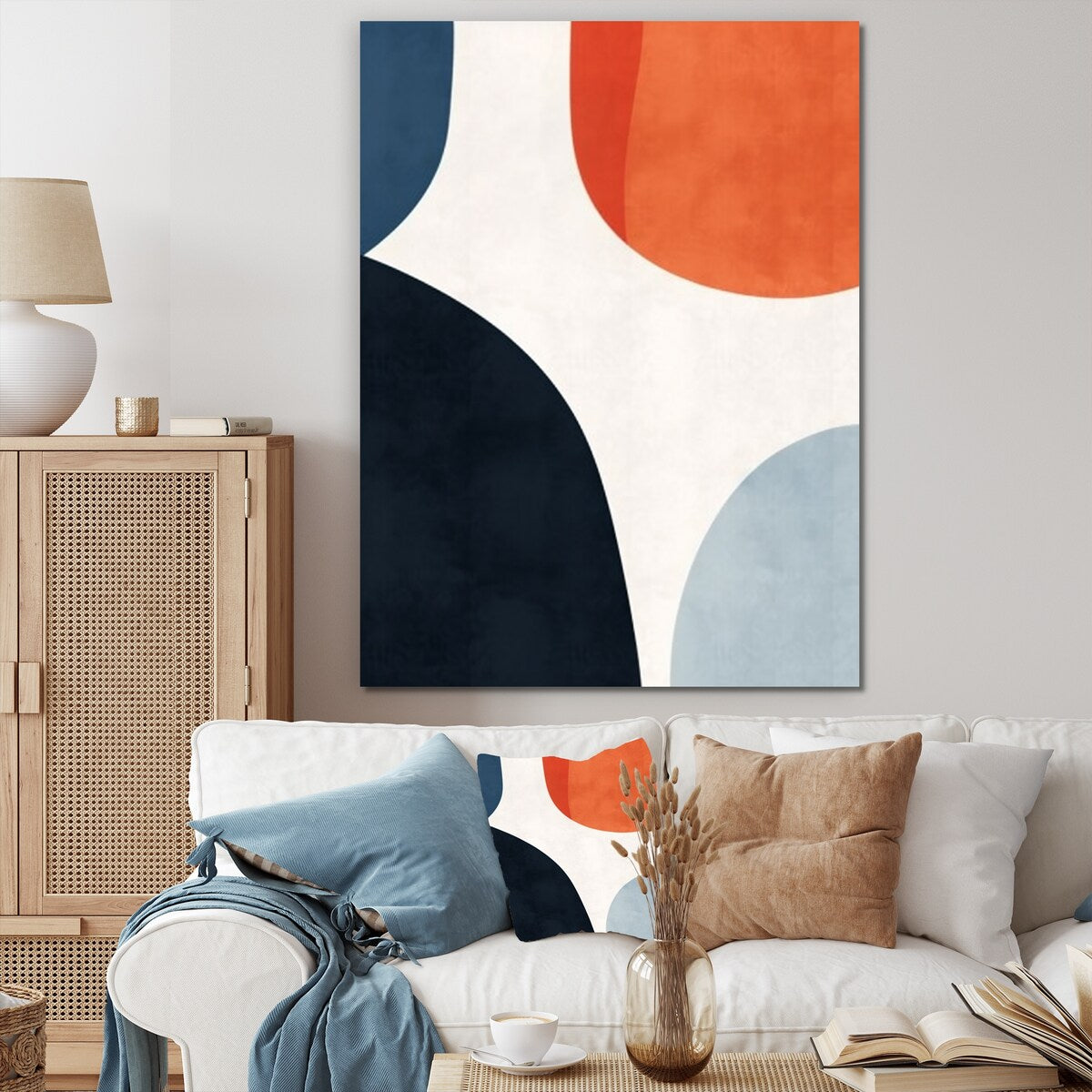 Designart "Blue And Orange Minimal Boho Pattern III" Abstract Minimalism Wall Décor Blue Modern Canvas Wall Art For Home