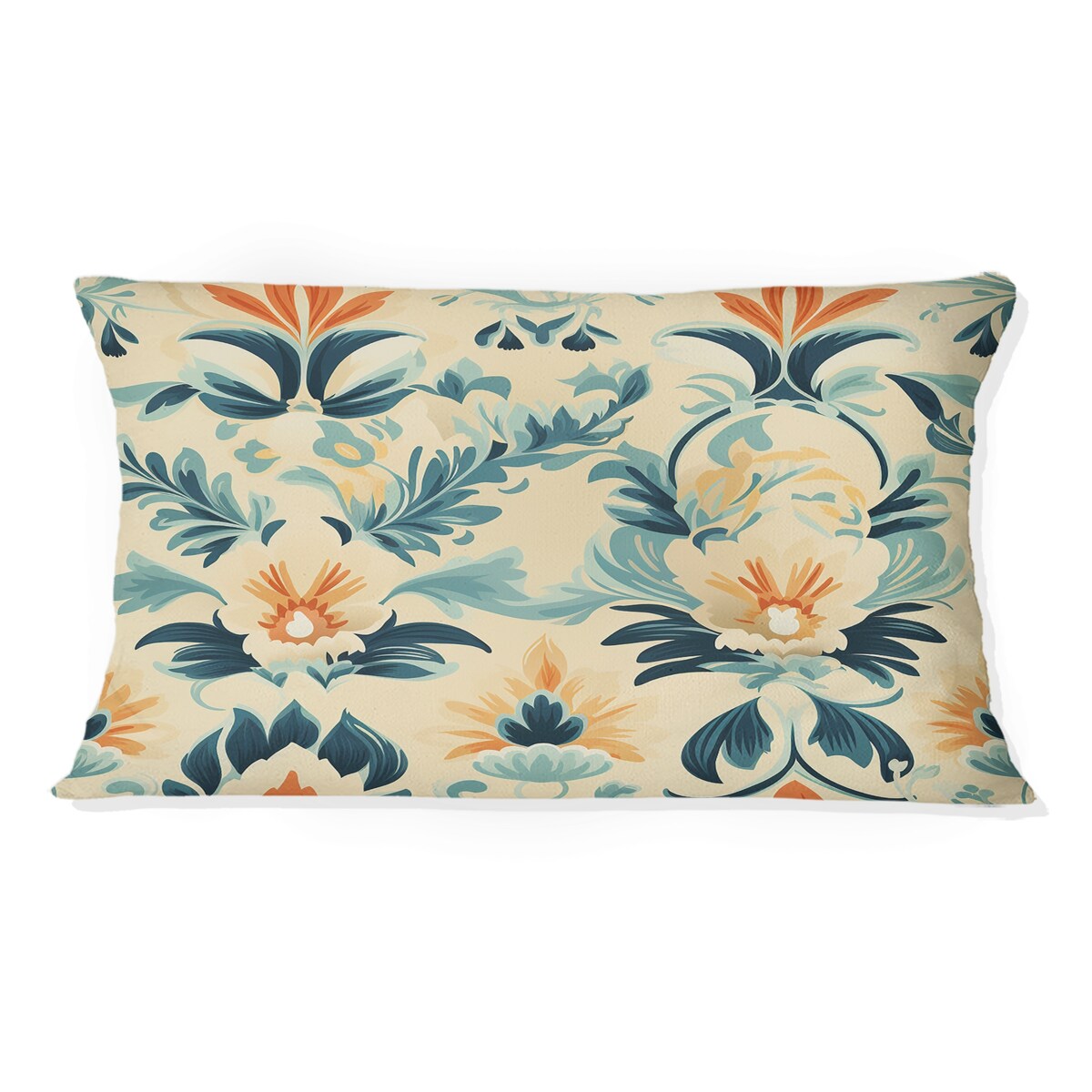 Designart "Blue And Orange Victorian Ikat Legacy " Ikat Printed Throw Pillow