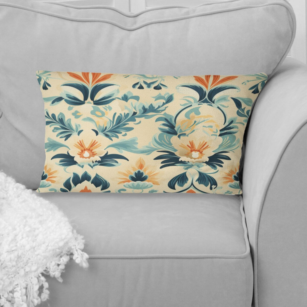 Designart "Blue And Orange Victorian Ikat Legacy " Ikat Printed Throw Pillow