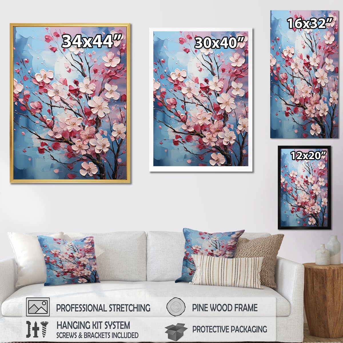 Designart "Blue And Pink Dogwood Blossoms I" Dogwood Wall Art
