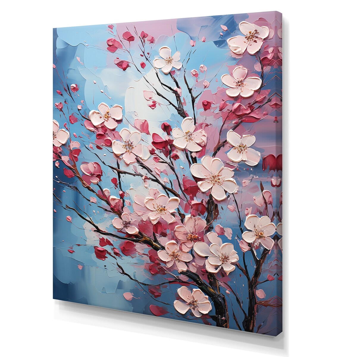 Designart "Blue And Pink Dogwood Blossoms I" Dogwood Wall Art