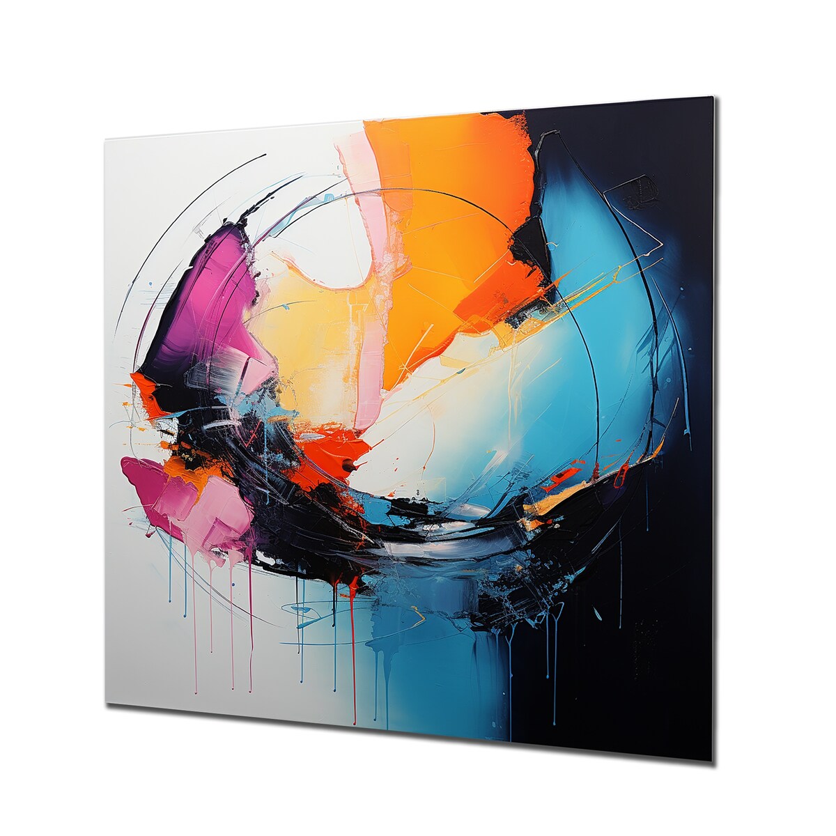 Designart "Blue And Pink Paint Ink Expression Vi" Abstract Fractal Colorful Metal Wall Art - Modern Metal Art Work