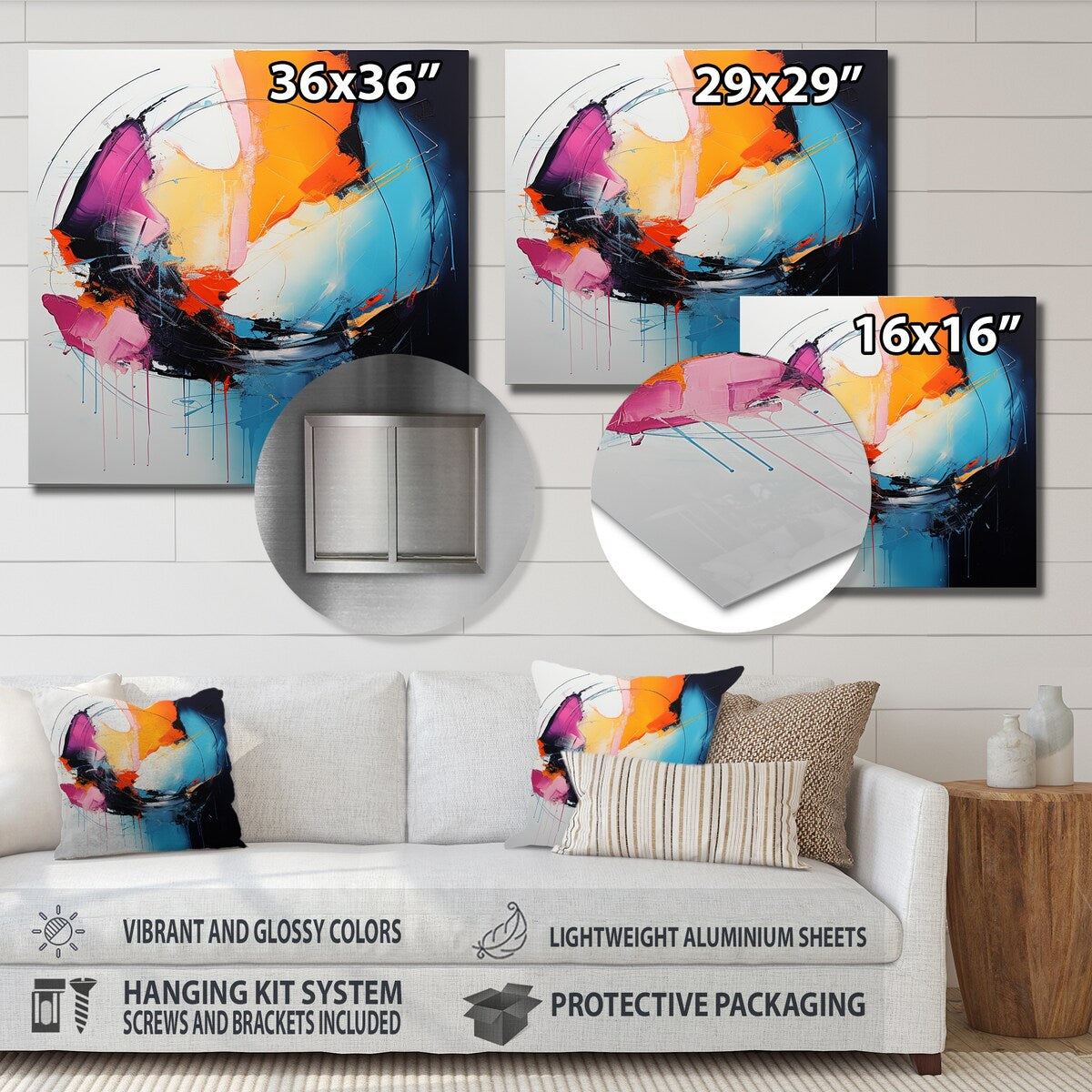 Designart "Blue And Pink Paint Ink Expression Vi" Abstract Fractal Colorful Metal Wall Art - Modern Metal Art Work