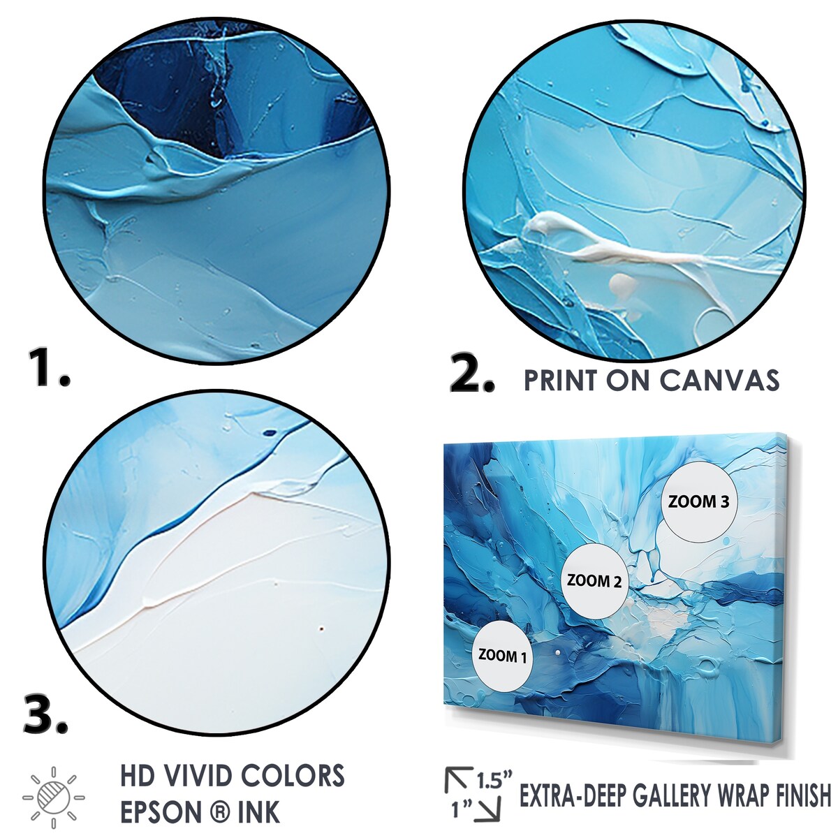 Designart "Blue And White Cool Water Drip I" Drip Painting Framed Wall Art Prints