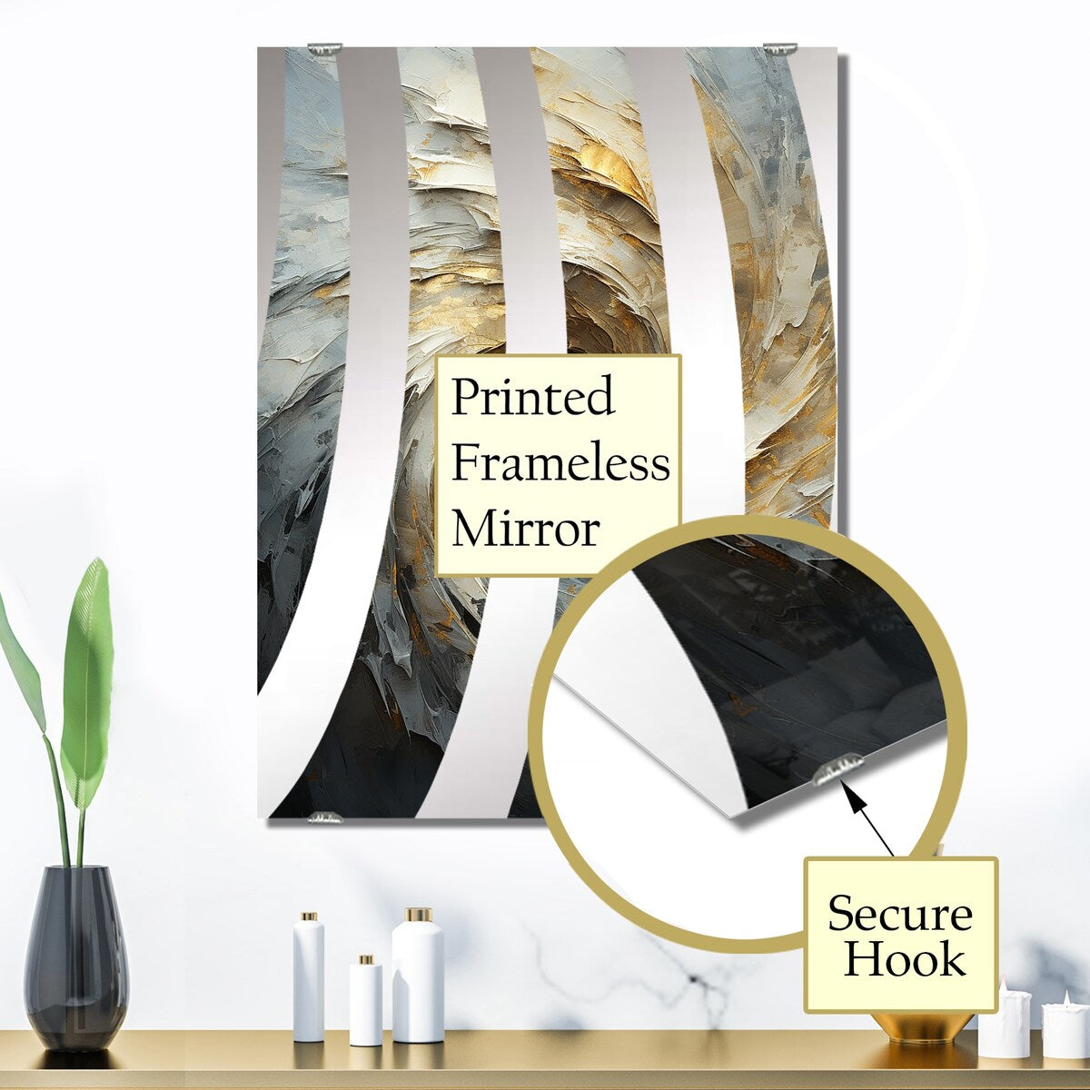 Designart "Blue And White Flowers With Branch" Modern Mirror Blue - Modern Large Wall Mirror For Bathroom