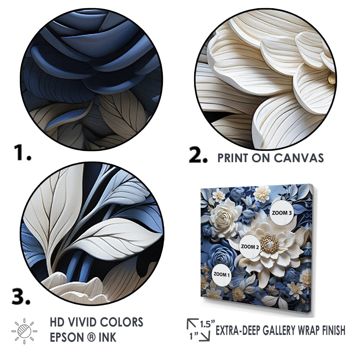 Designart "Blue And White Seasonal Flowers Collage I" Flowers Wall Art