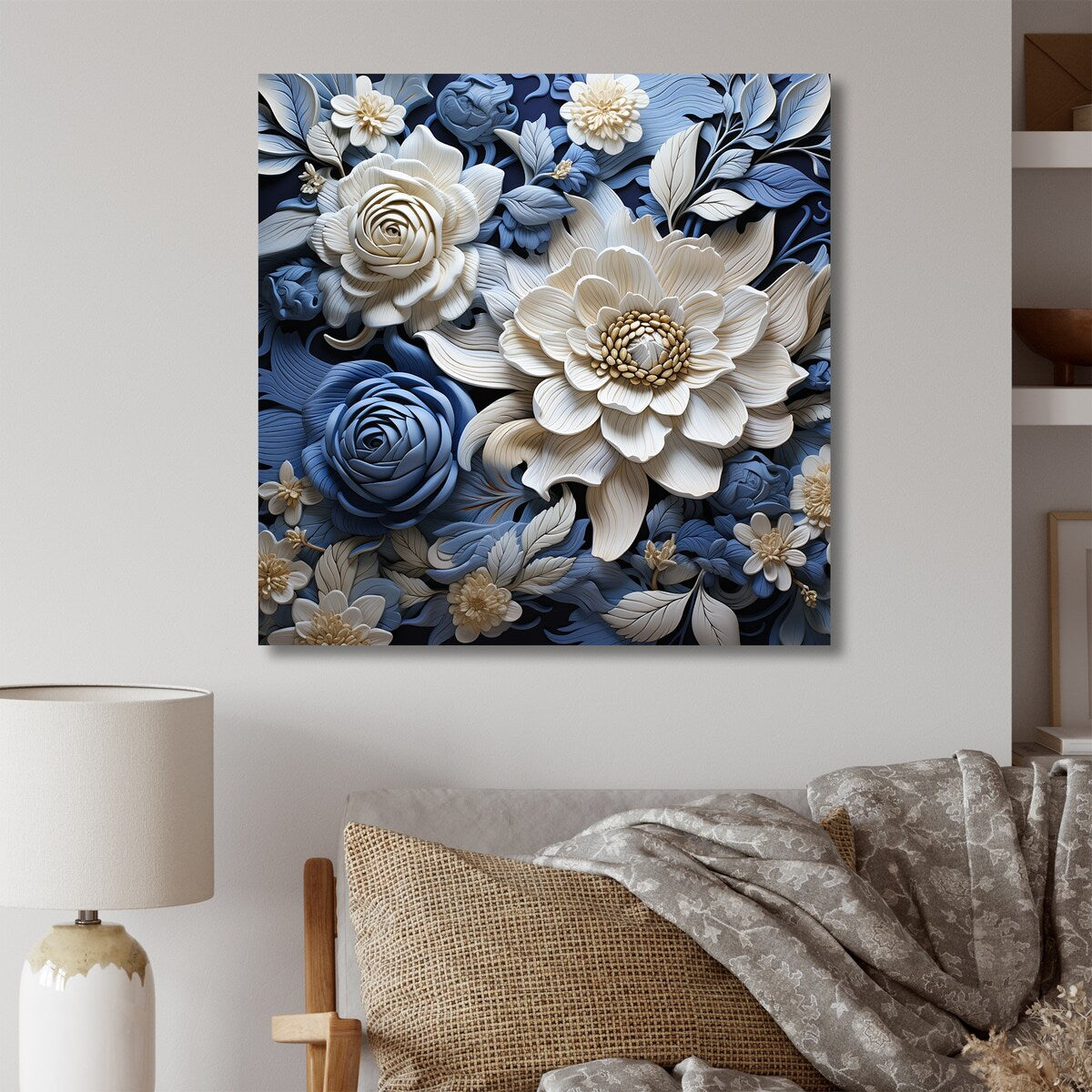 Designart "Blue And White Seasonal Flowers Collage I" Flowers Wall Art