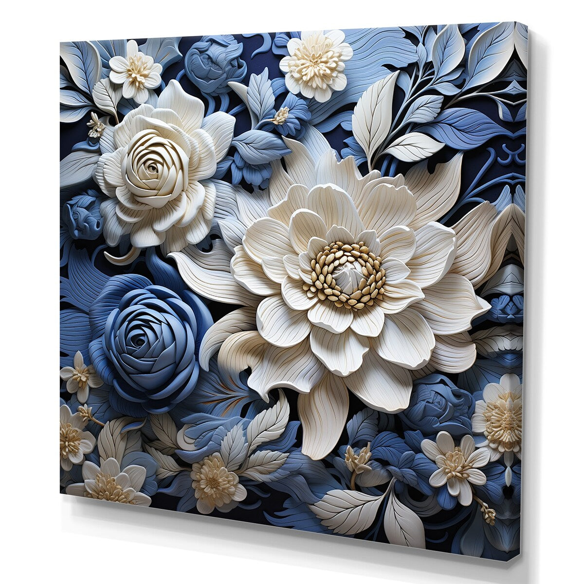 Designart "Blue And White Seasonal Flowers Collage I" Flowers Wall Art