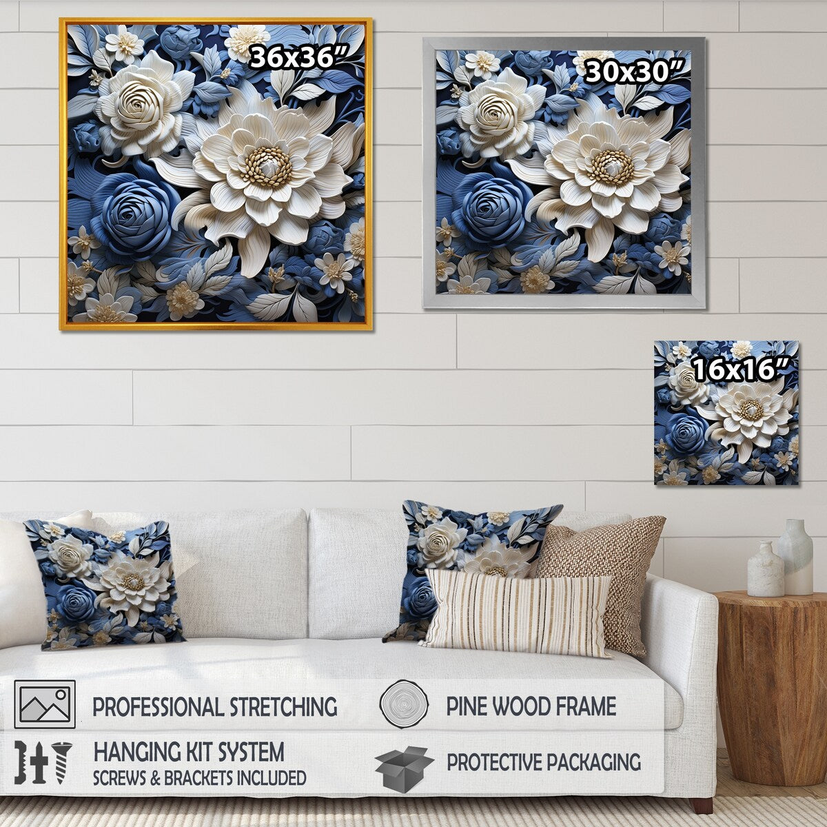 Designart "Blue And White Seasonal Flowers Collage I" Flowers Wall Art