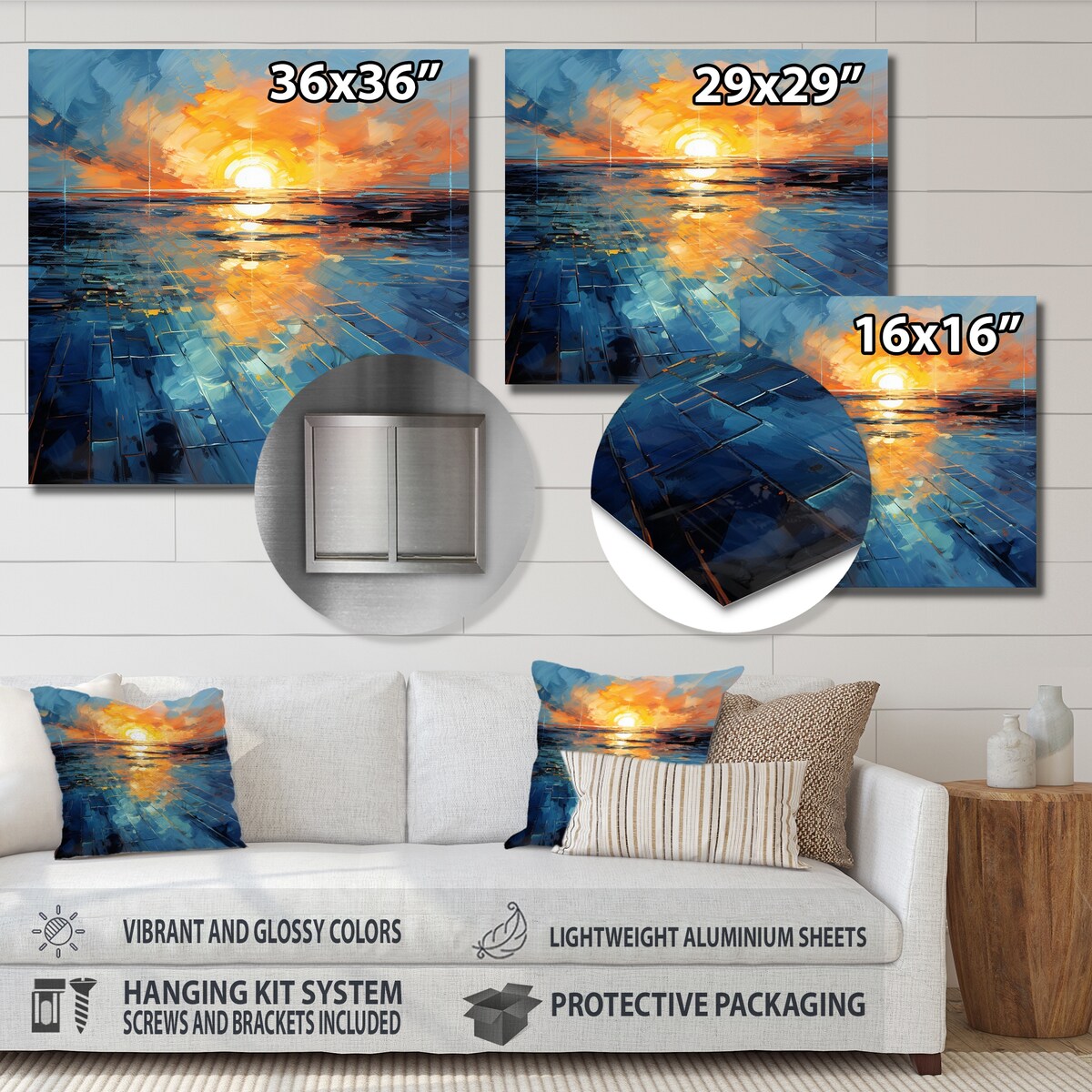 Designart "Blue And Yellow Abstract Solar Panels I" Solar Panels Blue Metal Wall Art - Industrial Metal Art Work