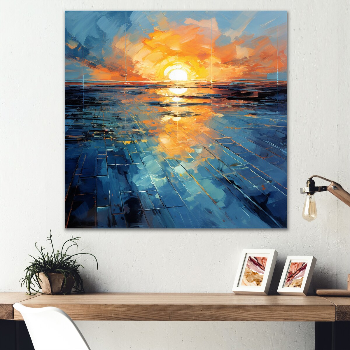 Designart "Blue And Yellow Abstract Solar Panels I" Solar Panels Blue Metal Wall Art - Industrial Metal Art Work