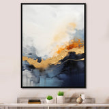 Designart "Blue And Yellow Fluid Painting" Abstract Painting Blue Wall Decor - Modern Entryway Framed Wall Art Print