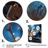Designart "Blue Bird In Winter Serenity I" Bird Wall Art Blue - Modern Wrapped Canvas For Hallway Décor