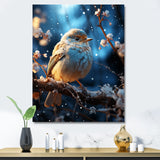Designart "Blue Bird In Winter Serenity I" Bird Wall Art Blue - Modern Wrapped Canvas For Hallway Décor