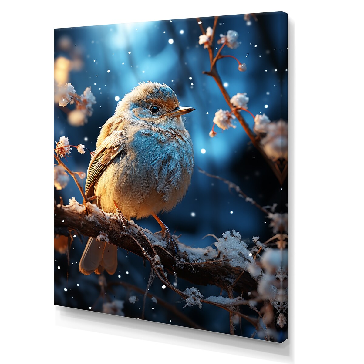Designart "Blue Bird In Winter Serenity I" Bird Wall Art Blue - Modern Wrapped Canvas For Hallway Décor