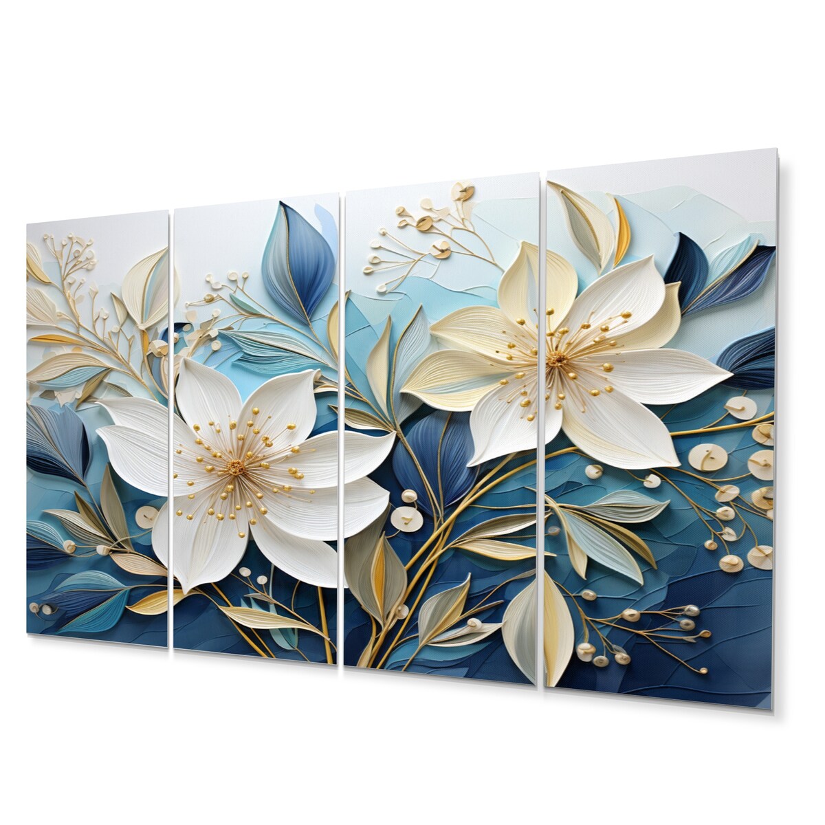 Designart "Blue Botanical Rhythms V" Abstract Botanicals Metal Wall Decor Set
