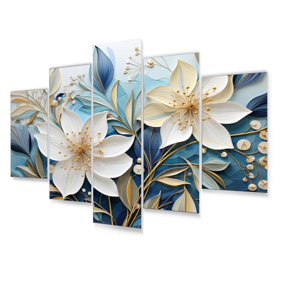 Designart "Blue Botanical Rhythms V" Abstract Botanicals Metal Wall Decor Set