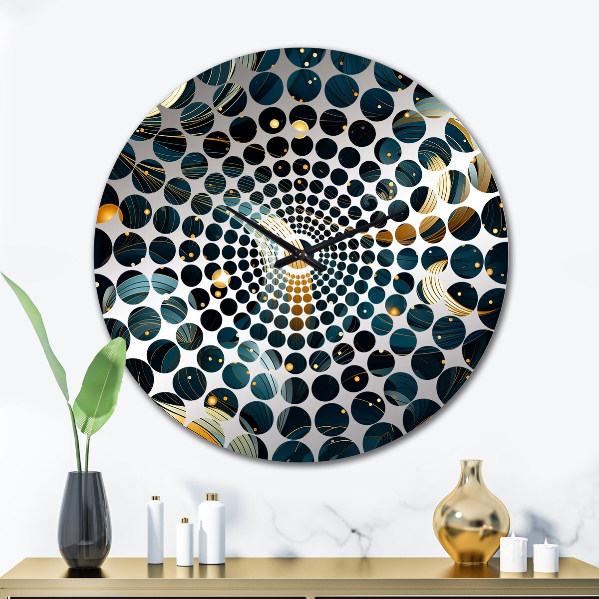 Designart "Blue Celestial Geometry Geometric" Blue Geometric Clocks Modern Wall Clocks For Hallway Décor