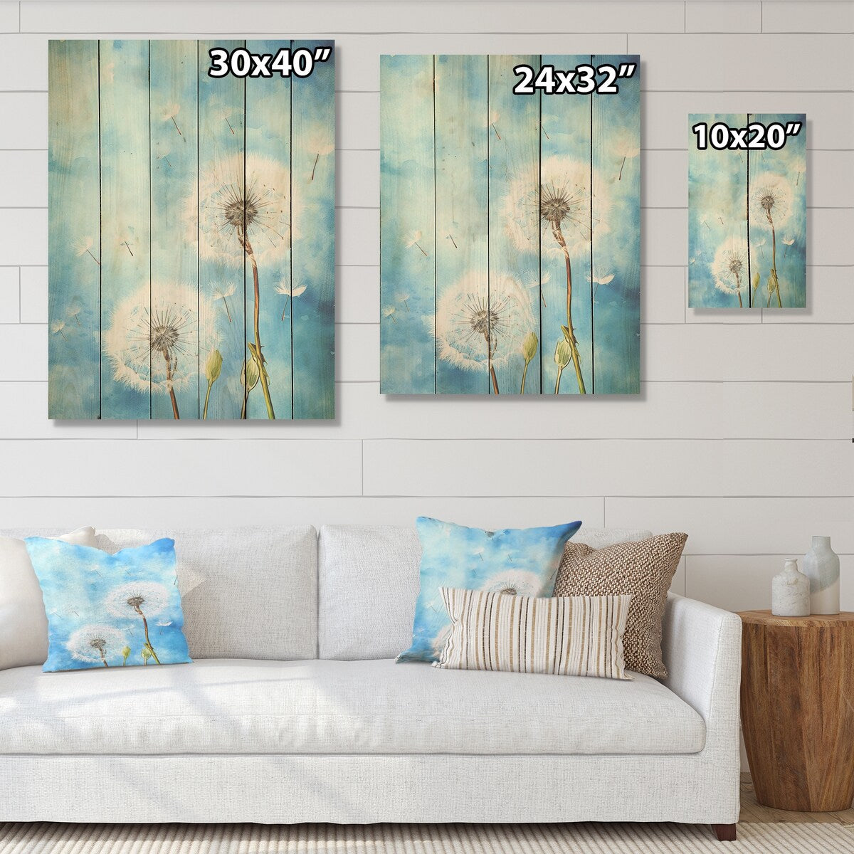 Designart "Blue Dandelion Dreams I" Dandelion Wood Wall Decor - Traditional Blue Wood Panel On Natural Pine Wood