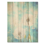 Designart "Blue Dandelion Dreams I" Dandelion Wood Wall Decor - Traditional Blue Wood Panel On Natural Pine Wood