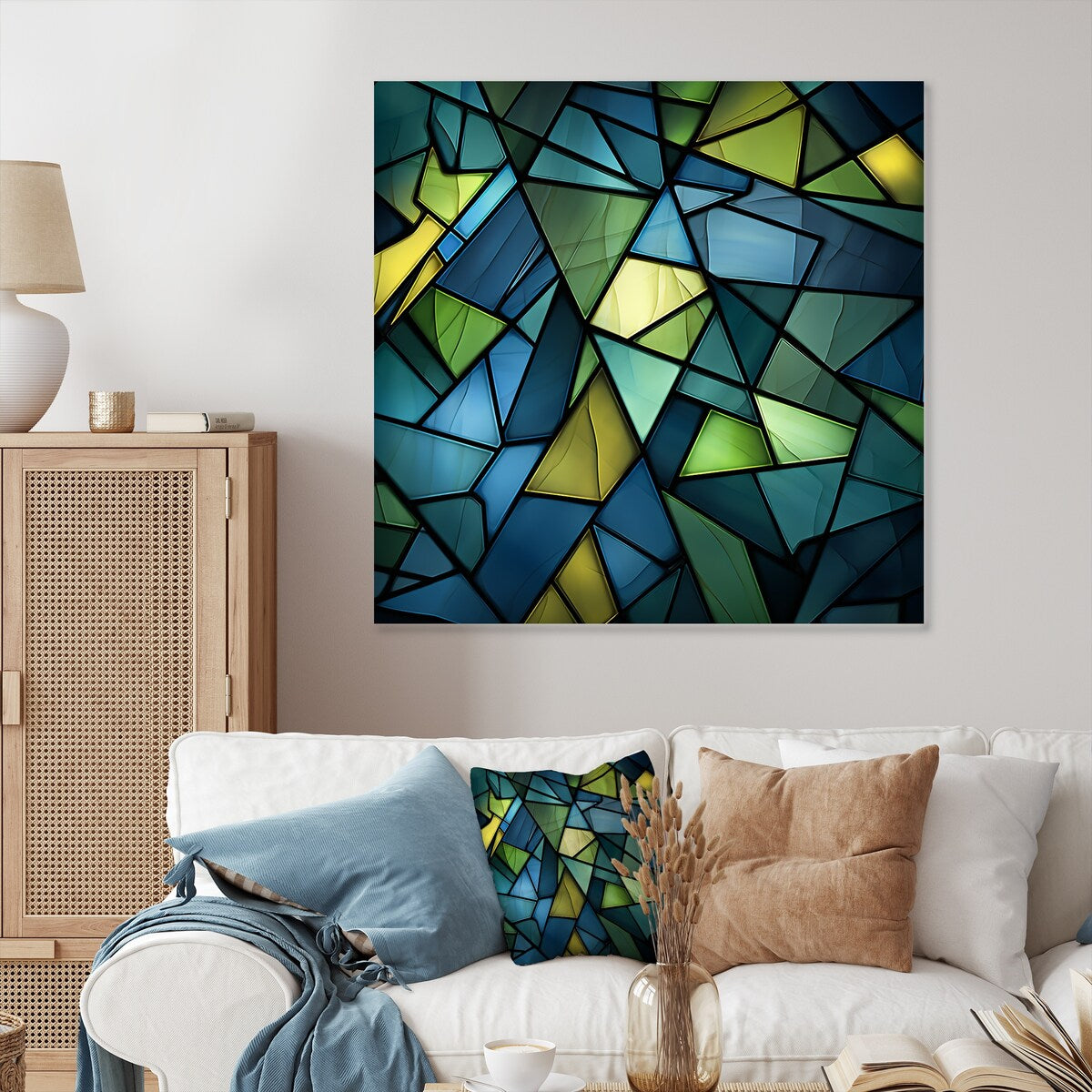 Designart "Blue Green Window Tides I" Abstract Collages Metal Wall Art - Blue Metal Wall Décor Modern Metal Art Work