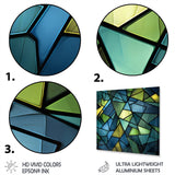 Designart "Blue Green Window Tides I" Abstract Collages Metal Wall Art - Blue Metal Wall Décor Modern Metal Art Work