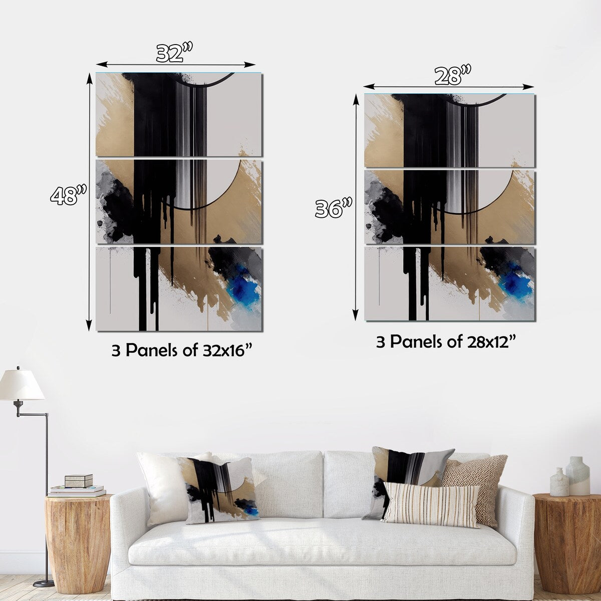 Designart "Blue Minimalist Abstract I" Modern Spiral Canvas Art Print - 3 Panels